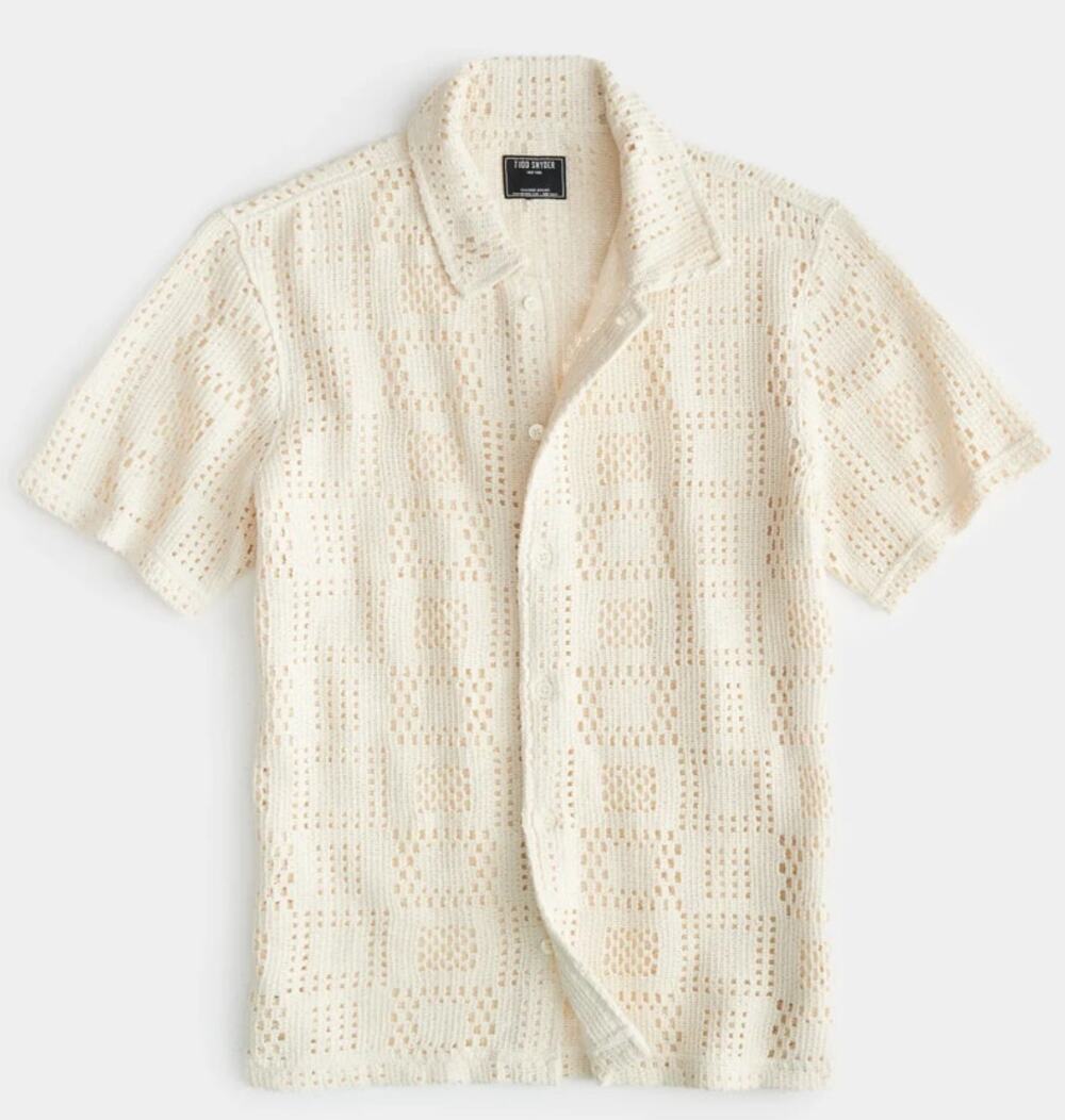 Todd Snyder Open Knit crochet Cabana Polo White Bisque Square Large